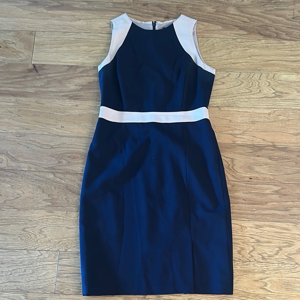 Elegant Navy and Beige Sleeveless Dress